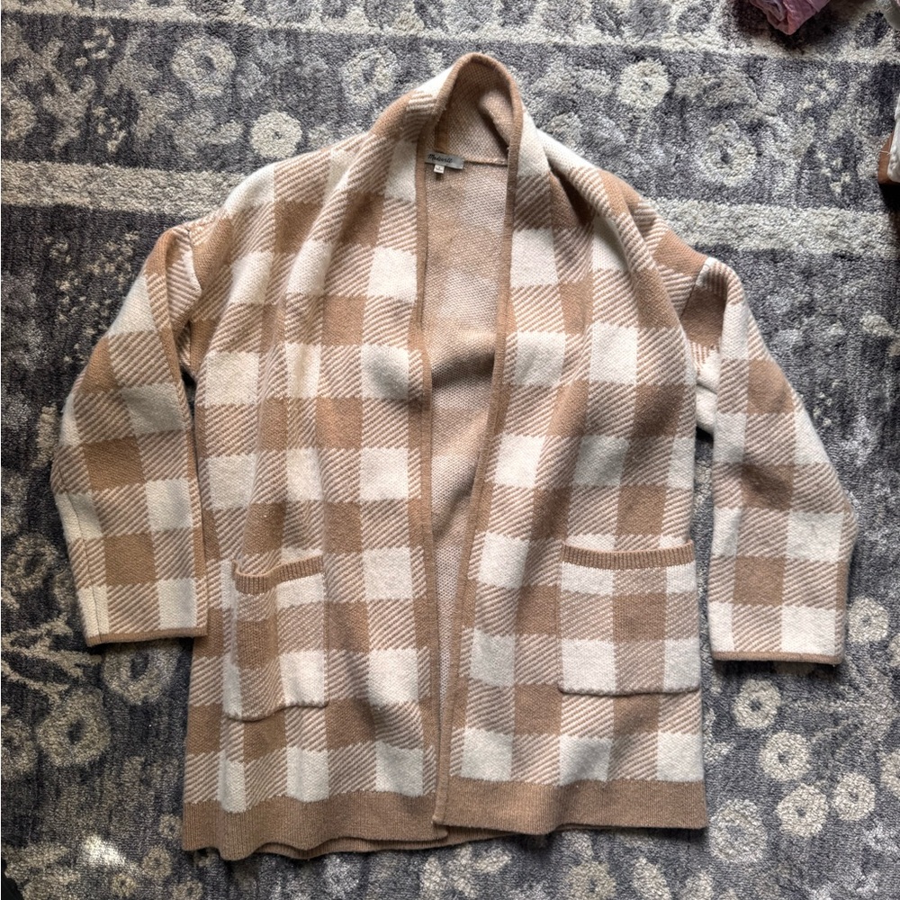 Madewell Checkered Cardigan Sweater - Brown and Cream